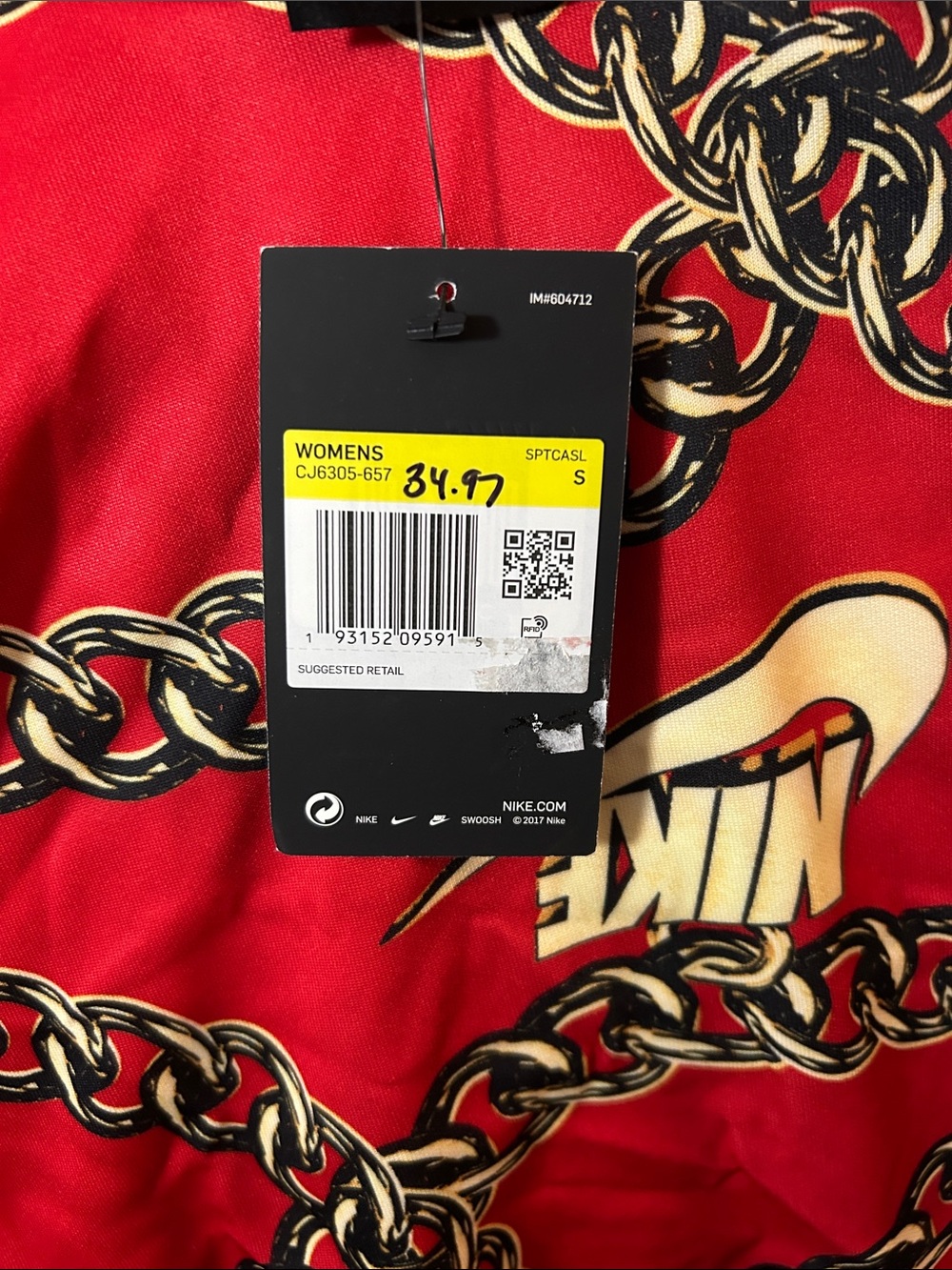Nike Red Chain-Print Cropped Hoodie with Gold Accents - Picture 2 of 2
